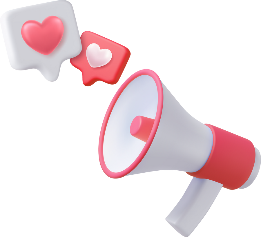 3d megaphone, loudspeaker with hearts